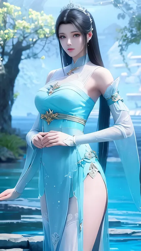 Arapei wearing a blue and white dress standing in the water, anime manga girl walking on water, water magic closeup fantasy, Blue Alley Style, Hot topics on cgstation, anime manga girl , serafina ali is not following anyone。 Autodesk_new, splash ink art an...