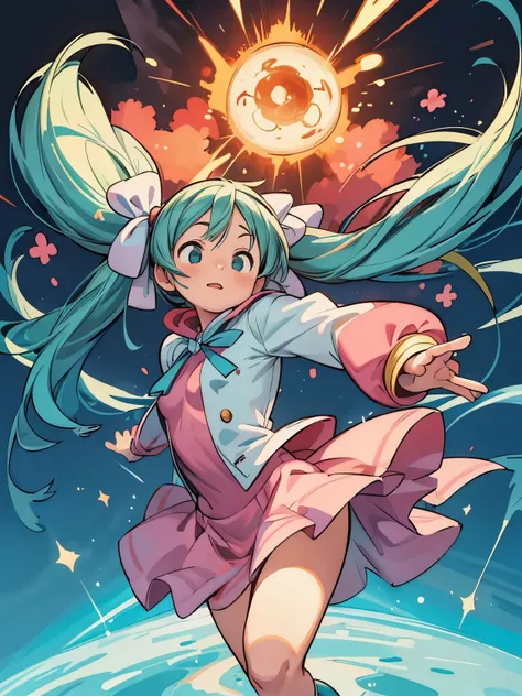 (masterpiece、highest quality、highest quality、Official Art、Beautiful and beautiful:1.2)、(One girl:1.3)Hatsune Miku、Twin tails,Big Breasts,masterpiece, highest quality, Ultra-high resolution, Highest Resolution, Very detailed, Professional Lighting、Beautiful...