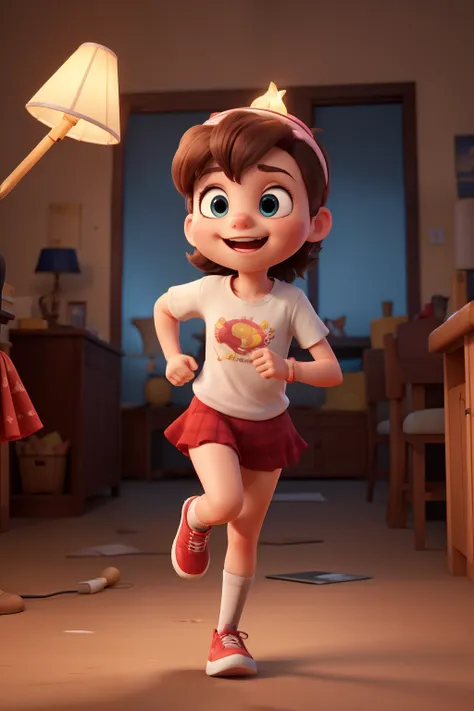 cartoon girl running with a lamp on her head
