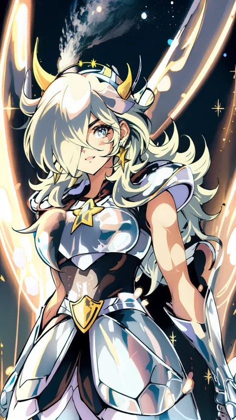 Rosalina wearing pegasus armor from CDZ, Pegasus armor from Saint Seiya, white armor, Rosalina perfect face, perfect pegasus armor, ultra detailed pegasus armor