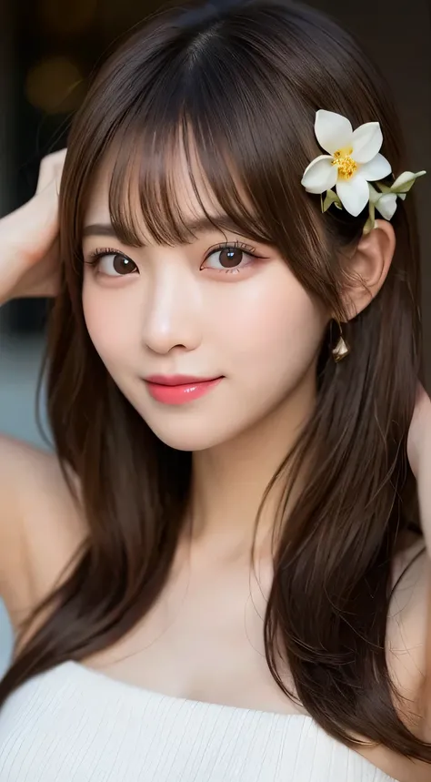 Tabletop, highest quality, shape, Very detailed, finely, High resolution, 16k, Perfect dynamic composition, Straight hair, Medium Hair, Brown Hair,Natural color lip, smile, 20 year old girl、cute、beautiful、Perfect and beautiful face, beautiful and detailed ...