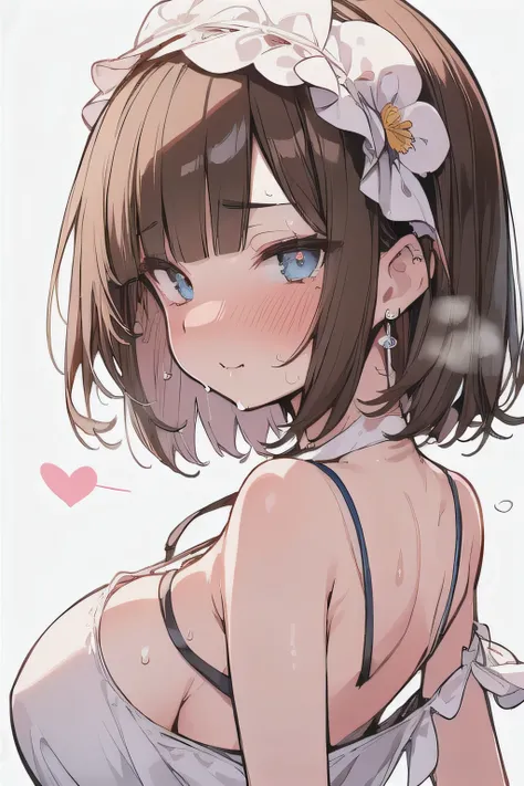 (best quality), (Super detailed), (Best Illustration), nsfw, (1woman), look at viewer, from side, (Ahegao:1.2), (camisole:1.3), (big breasts:1.2), {brown hair, (bob cut:1.2), curly hair, hairs between eyes}, {(detailed eyes), heart-shaped pupils, blue eyes...