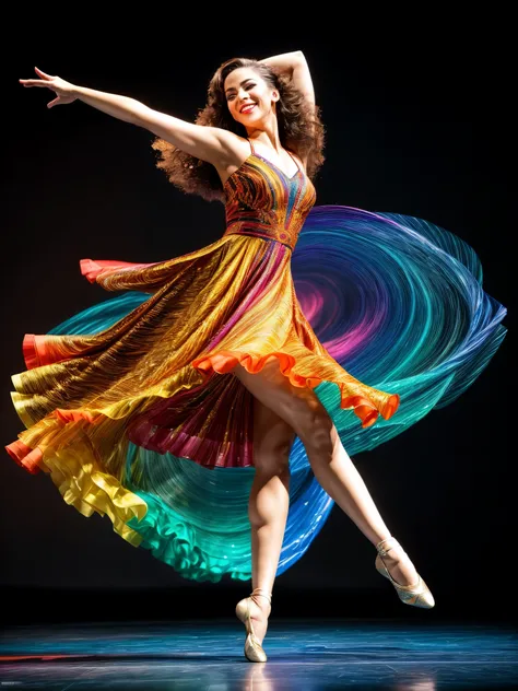 (best quality,4k,8k,highres,masterpiece:1.2),ultra-detailed,(realistic,photorealistic,photo-realistic:1.37),jazz dancer,jazz dance,dancing,dancer,vibrant colorful flair dress,flair dress,colorful dress,splash color background,photorealistic hyperrealistic,...