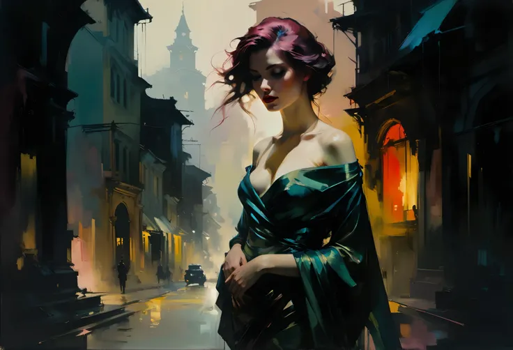 chiaroscuro technique on sensual illustration of an elegant 1980s woman, riot games concept art beauty, eerie, the model draped in flowing, thick oil painting, extremely soft colors, vibrant, highly detailed, malcolm liepke painting, oil on canvas,  high c...