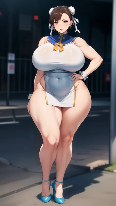 Big Breasts, Big Hips, Full Body Shot, Mature mother, Voluptuous thighs, Full calf, Seductive mature woman, Perfect body, Plus Size Model, Sailor suit, Wearing high heels,Miniskirt uniform, Chunli, 