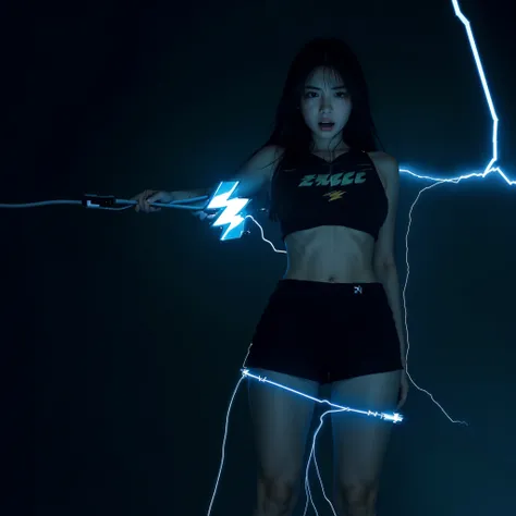 Detailed Photos、Supergirl、正確なSupergirlの衣装、Both hands are tied above the head and stretched out straight、(Spread your legs:1.0)、(Electrodes approaching the groin:1.0)、(Several thick, intense electric shocks discharge from the electrodes into the groin area....