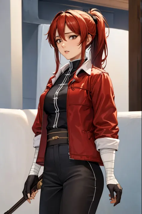 (masterpiece, best quality:1.2), expressive eyes, perfect face, highres, 1girl, solo, (female:1.5), starkfrieren, red jacket, bl...