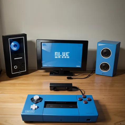 Blue game console in 8-bit style