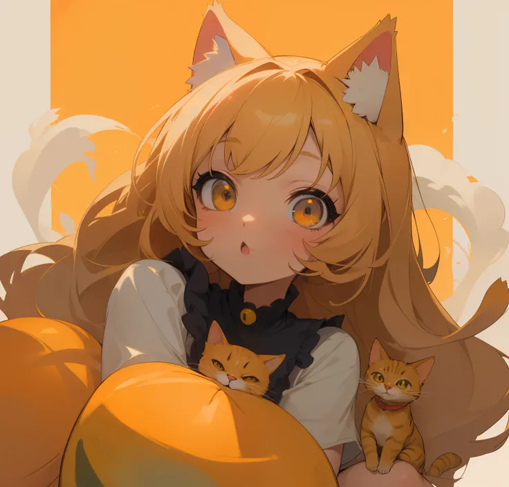 chica anime con ojos naranjas sexys y cabello naranja esponjoso con un gato en su regazo, lindo anime cat girl, anime chica con orejas de gato, lindo!! chibi!!! cat girl, anime cat girl, beautiful anime cat girl, lindo anime, very beautiful gato animado gi...