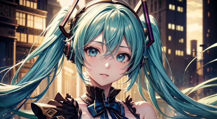 Vocaloid,
Hatsune Miku,
Steampunk costume,
Detailed facial expressions,
detailed facial expression, detailed hair description,