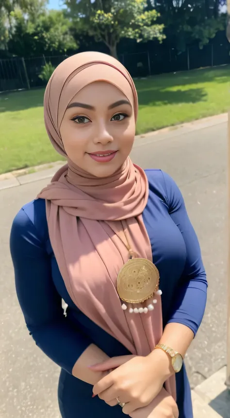 RAW, Best quality, high resolution, masterpiece: 1.3), beautiful Malay woman in hijab,Masterpiece, perfect  fit body,muscular arms big muscle biceps ((Huge breast)), very big muscle biceps , muscle girl,tight sleeve biggorgeous eyes, Soft smile,muslim woma...