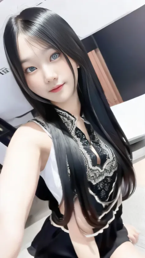 ultra hd, the 8k quality, girl with, very long hair, black blur dress, detailed eyes, front capture, unreal enginee 5, very cute...