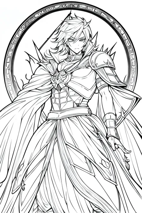 Craft an enchanting coloring page featuring a captivating fantasy knight paladin teen boy. His sleek and sharp appearance, adorned in holy-styled armor attire, exudes an aura of cool confidence. With spiky, layered hair and minimalistic details, he stands ...