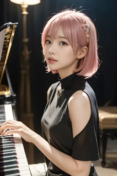 piano:1.3, Pink Hair:1.2, pianoを弾く女の子