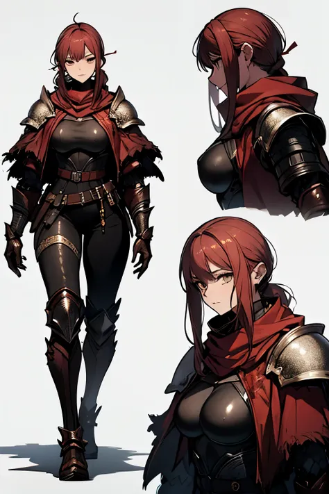 She was a young girl with 14 years old, she wore a scaly mostly black with red patterns half cloth and half metal armour that covered most of her body. Her equipment consisted of a red cloak and scarf covered that most of her face, a red ribbon used to tie...