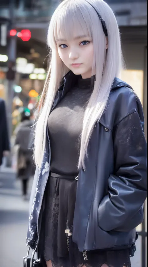 masterpiece, highest quality, 4K, Ultra-high resolution, mishoujo, Painting, Beautiful eyes and fine face, figure, Beautiful details, high resolution figure, Shine_white_particle, One girl, white hair, Light purple eyes, Hair on one eye, Short side details...