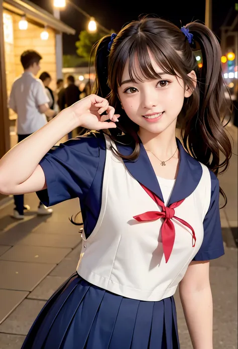 (highest quality,masterpiece:1.3,Ultra-high resolution),(Very detailed、Caustics) (Realistic:1.4, RAW shooting、)Ultra-Realistic Capture、Very detailed、Natural skin texture、masterpiece、(junior high school sailor suit:1.3)、Short-sleeved sailor uniform、1 Japane...