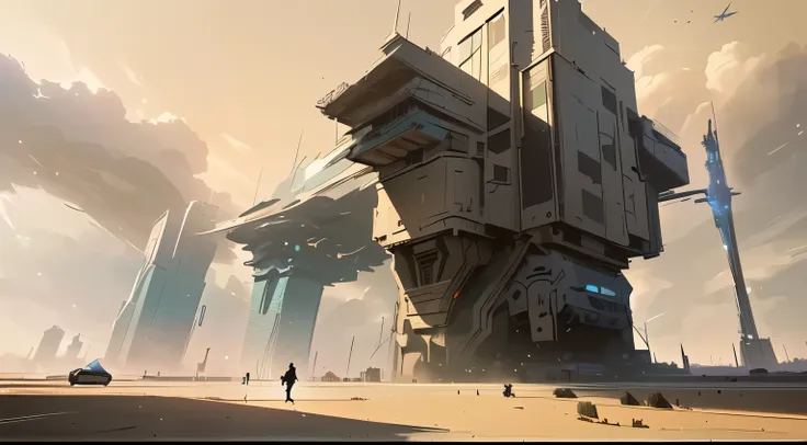 blurred image of a man walking in front of a tall building, Bastien Grivet, Nicolas Bouvier Sparth, detailed arte conceitual digital, dramatic conceptual art, por Jeremy Chong, science fiction concept art, science fiction concept art, arte conceitual digit...