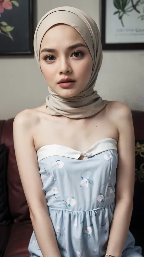 ((Floral pattern)), ((Flat Chest)), Naked, Angry pose, Angry face, (((HIJAB MALAY GIRL))), masutepiece, High quality, UHD 45K, Realistic face, Realistic skin feeling , A Malaysia Lady, 8 years old, , Very cute and baby-like face, (((FLAT CHEST))), (MATRIX ...