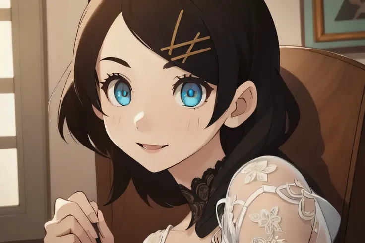 (masterpiece:1.2), Super detailed, Kafkafula,A kind smile, Sitting in a chair, Looking out the window, Twilight Light, Learn more, In underwear, Sexy corsets, lace and lingerie with great detail,Bedroom, ((masterpiece)), (((highest quality))), ((Super deta...