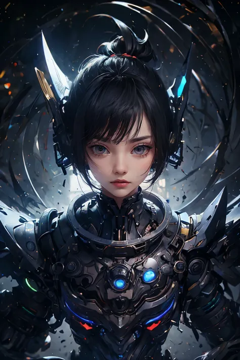 cg mecha, beautiful eyes, ((two people))、upper body, （mechanic armor）、40ｍｍphotographed with a lens, portraiture,jet suit、fly in ...