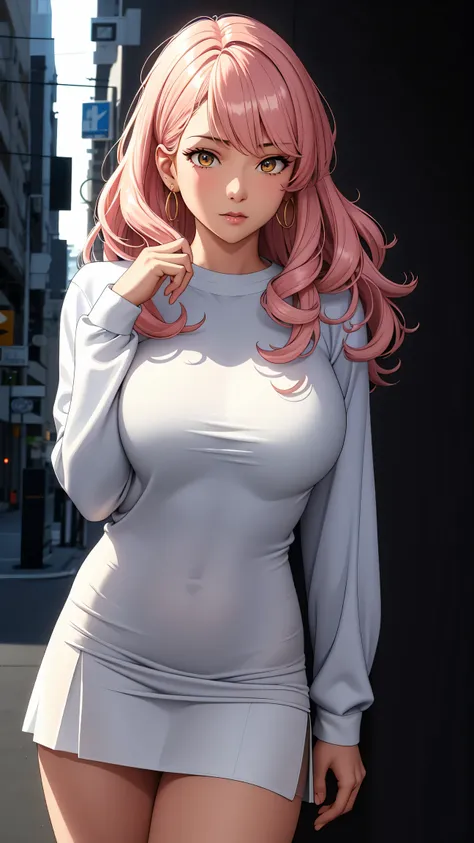 (best quality:1.5, highres, uhd, 4k, detailed lighting, shaders), white curly floral haired, gradient hair, large breasts, suit,...