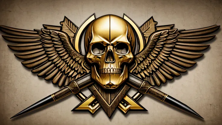 photorealistic,military,Canadian Ranger,pathfinder logo,central,gold skull,jumpwings,crossed baseball bats,highres,ultra-detailed,professional,sharp focus