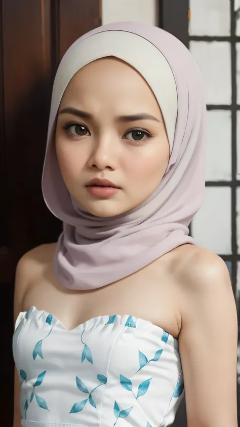 ((Floral pattern)), ((Flat Chest)), Naked, Angry pose, Angry face, (((HIJAB MALAY GIRL))), masutepiece, High quality, UHD 45K, Realistic face, Realistic skin feeling , A Malaysia Lady, 8 years old, , Very cute and baby-like face, (((FLAT CHEST))), (MATRIX ...