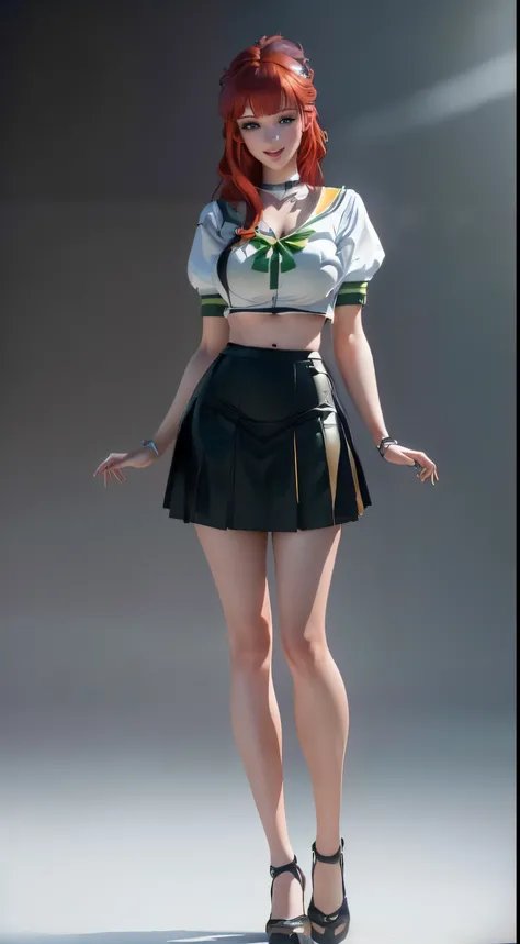 Arav woman in skirt and top poses for photo, photoPractical anime girl render, render of a cute 3D Anime Girl, hyperPractical schoolgirl, a hyperPractical schoolgirl, Practical , 3D Rendering Character Art 8K, 3D Anime Girl, Practicalally rendered clothing...