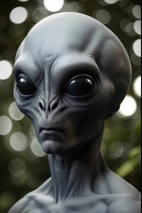 foto de alien gray na floresta, com muitos detalhes, ultra-realistico