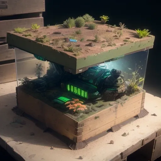 3598年Mars realistic model, (bifurcation, original photo, best quality, masterpiece:1.4),SteampunkCyberpunk6820 City,(CyberpunkMars light:1.3), Mars (related to land),(in a small atmosphere green plant landscape tank box:1.3),Isometric, small nature, landsc...