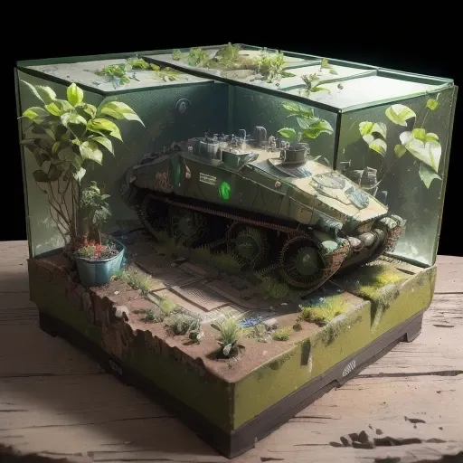 3598年Mars realistic model, (bifurcation, original photo, best quality, masterpiece:1.4),SteampunkCyberpunk6820 City,(CyberpunkMars light:1.3), Mars (related to land),(in a small green plant landscape tank box:1.3),Isometric, small nature, landscape on foun...