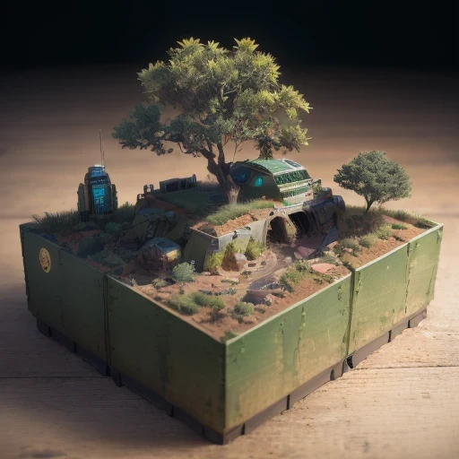 3598年Mars realistic model, (bifurcation, original photo, best quality, masterpiece:1.4),SteampunkCyberpunk6820 City,(CyberpunkMars light:1.3), Mars (related to land),(in a small green plant landscape tank box:1.3),Isometric, small nature, landscape on foun...