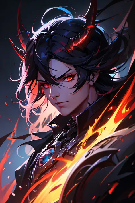 character, high resolution, digital art by loish + rossdraws + artgem + sandara, brush strokes, painterly, impressionist style, dorse, face, artistic, man, demon, dark fire
