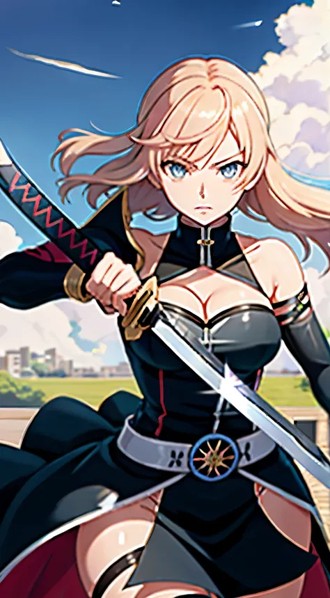 garota anime com espada e roupa preta posando para foto, segurando uma espada no ombro, protagonista feminina 👀 :8, badass anime...