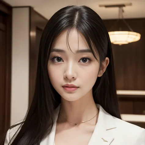 Best-quality, Masterpiece, Ultra-High-Resolution, (Photorealistic:1.4), Raw-Photo, 1girl, 18-years-old, the most famous Japanese actress, at meeting-room, wearing extremely luxurious business-suit, ((extremely beautiful face like the most popular Japanese ...