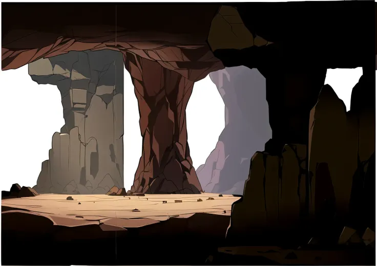 cartoon scene of a caverna with a door and a rock wall, caverna background, arte de fundo, em uma grande caverna no desertorna, ...