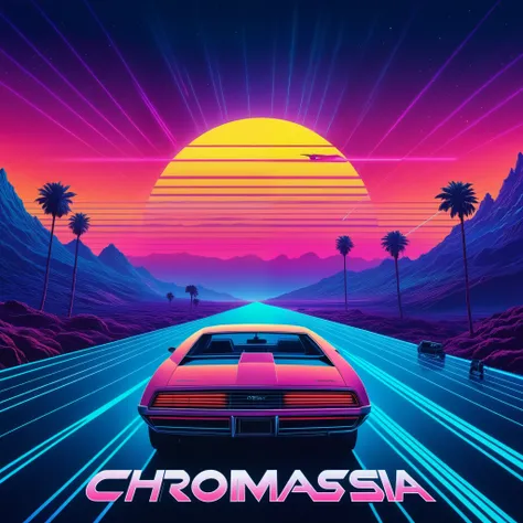 Vintage Movie Poster style meets Synthwave in a ChromaFantasia Odyssey