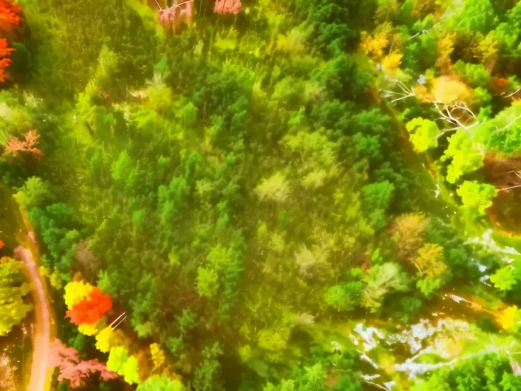 Close-up aerial shot of the primeval forest grassland scenery