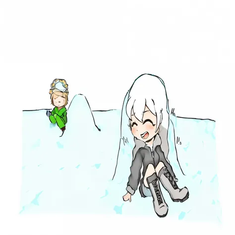 dibujo animado de una mujer sentada en un suelo cubierto de nieve, en un trono helado, chibi, JAJAJA, In an igloo, sentado en un trono de hielo, reina del hielo y la tormenta, in an icy river, Fondo blanco : 3, en una caverna helada, siberia!!, Tan lindo, ...