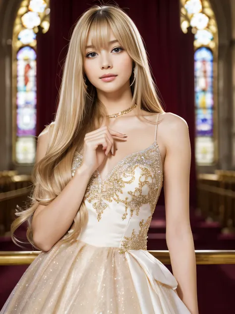 ((whole body))　(big 1.4)　Beautiful Fantasy Girl　((highest quality)), ((masterpiece)), (Get used to it), Perfect Face　(1 girl)　(French)　(she is 15 years old、The cutest teen in France.)　((highest quality)), ((masterpiece)), length blonde hair 　length, Shinin...