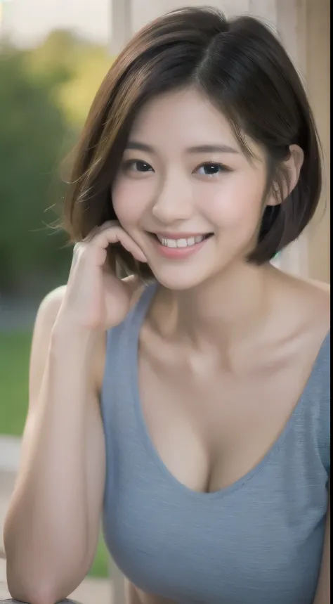 Short Hair Outdoor Fair Skin Disheveled Hair smiling Japan Woman, Super Cute, Soft and Face, Brown Hair, 8K Resolution, Ultra Realistic, Super Definition, Soft Body Toned Ass Night, A Cup Small ((Highest Definition, 8k, Masterpiece: 1.3)), Super Definition...