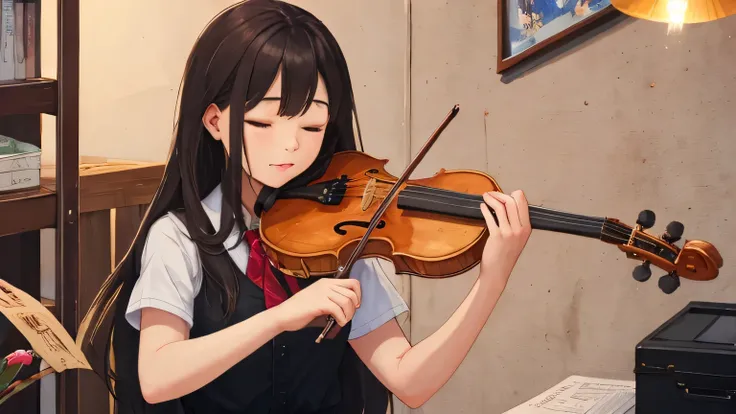 masterpiece, employment, One girl, alone, playing violin , Eyes closed,