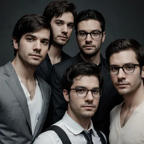 The band tally hall in a group photo in a realistic style