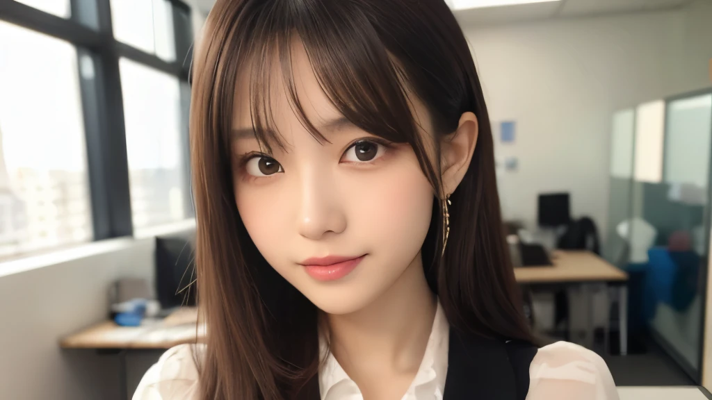 (masterpiece:1.2,highest quality),((office)),((Photographed with an ultra-wide-angle single focus lens)),depict the upper body,1 young woman,((Recruitment suits)),((Look to the side)),Black wavy hair,((Fine and beautiful eyes)),blushed,Healthy Skin,(smile)...