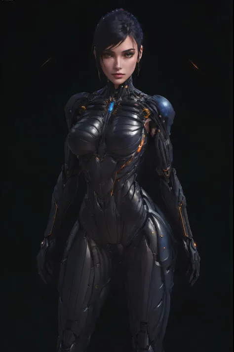 arafed woman in a futuristic suit standing in the dark, sci fi female character, sci-fi android female, cybersuit, sci - fi char...