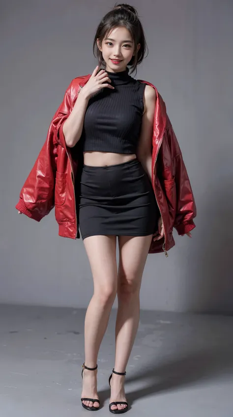 highest quality,masterpiece,Ultra-high resolution,Original photo,Ultra-high resolution，Beautiful woman 25 years old woman&#39;Fashion that was popular in the 2000s，Ultra mini skirt，Clothing from the Heisei era in Japan，Long legs:1.5，Full Body，Flashy makeup...