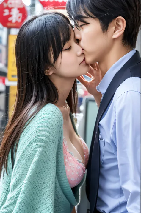 Just two persons、Cute like a 15 year old idol、low length, 20 year old Japanese woman、70-year-old old man、Two people facing each other、kiss、Cleavage、RAW Photos、Genuine、Real、High resolution、Life、No copyright notice