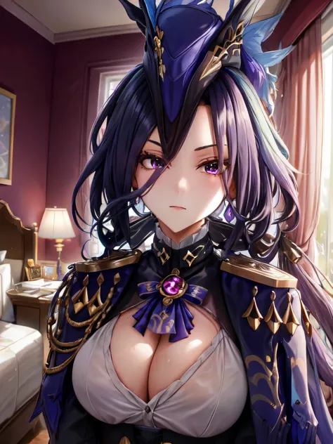 masterpiece, best quality, highres, highly detailed, 1 girl, long hair, purple hair, purple eyes, large breast, she wet, sexy po...