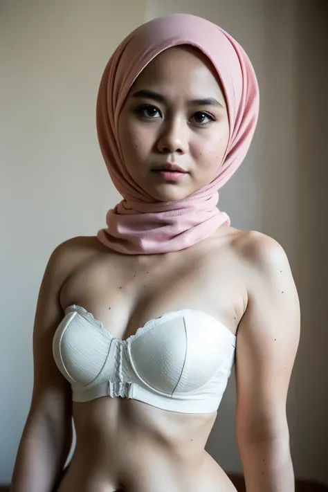 ((Chubby:1.6)), ((Flat Chest)), Naked, Angry pose, Angry face, (((HIJAB MALAY GIRL))), masutepiece, High quality, UHD 45K, Realistic face, Realistic skin feeling , A Malaysia Lady, 18 years old, , Very cute and baby-like face, (((FLAT CHEST))), (MATRIX WOR...